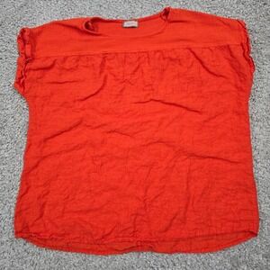 Saiph Top Womens 2X Orange Linen Short Sleeve Pullover Peasant Boho‎ Italy